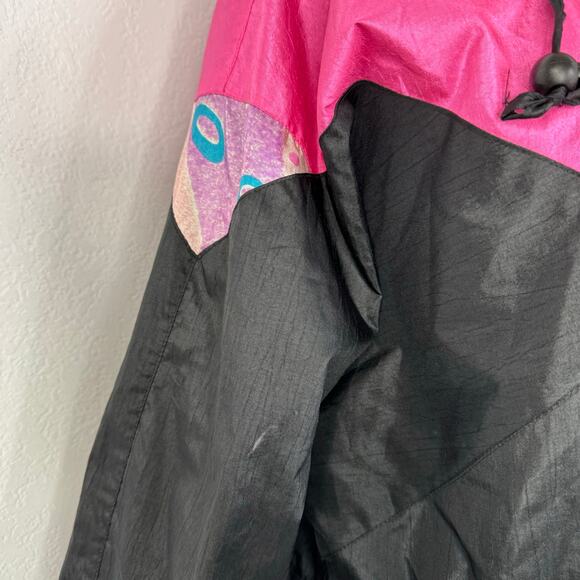 Vintage 80s 90s Zip Windbreaker Bomber Jacket Black Neon Pink Oversized - Picture 5 of 8